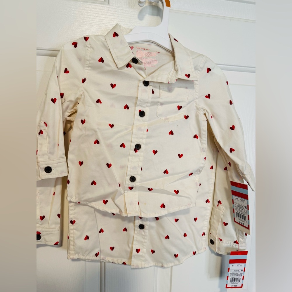 Cat & Jack White Button-Down with Red Heart Pattern